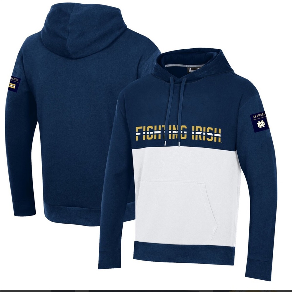 Notre Dame☘️💙Mens Fighting Irish Under Armour 2021 Shamrock Pullover Hoodie.